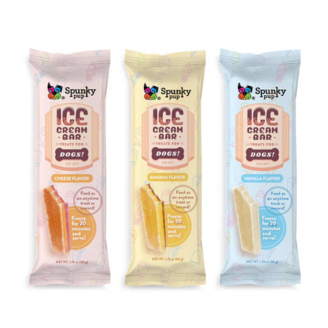 Spunky Pup Ice Cream Bar Dog Treats, 3 Flavors Pack, Cheese Vanilla Banana