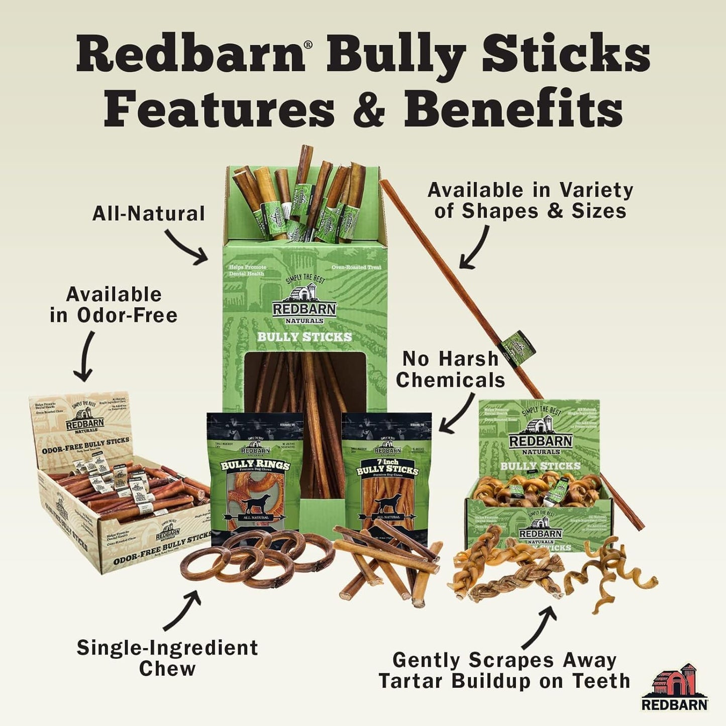 Redbarn 5" Braided Bully Sticks for Dogs — Grass-Fed