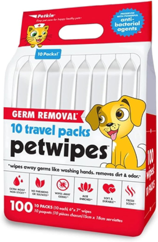 Petkin Germ Removal Travel Wipes 10 Pack