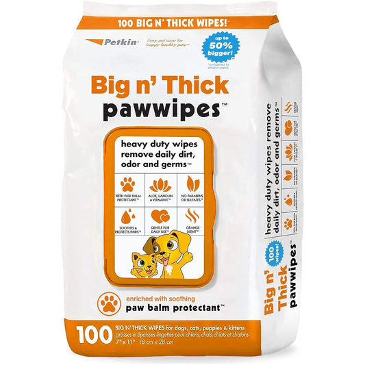 Petkin Big N' Thick Paw Wipes for Dogs 100 ct