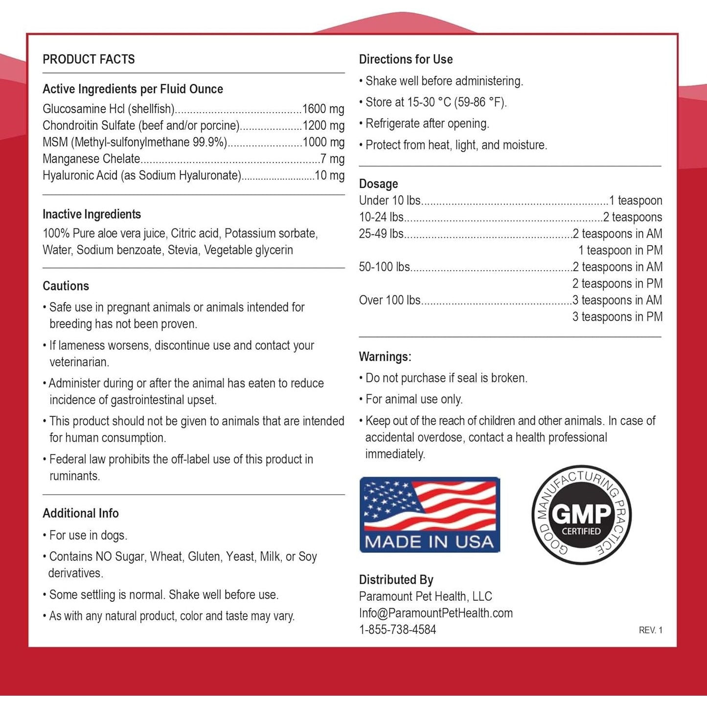 Paramount Pet Health Liquid Hip & Joint Supplement for Dogs