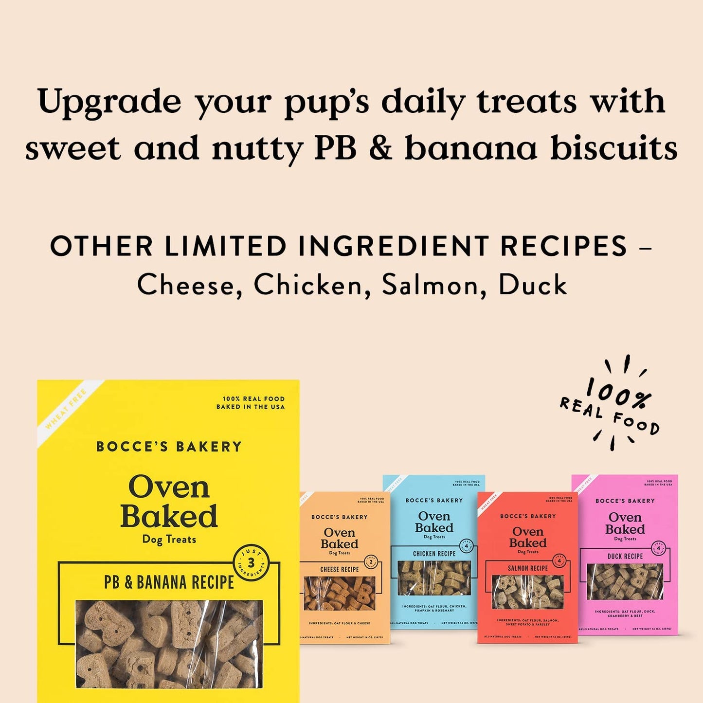 Bocce's Bakery Oven Baked PB & Banana Dog Treats — Wheat Free, 14 oz