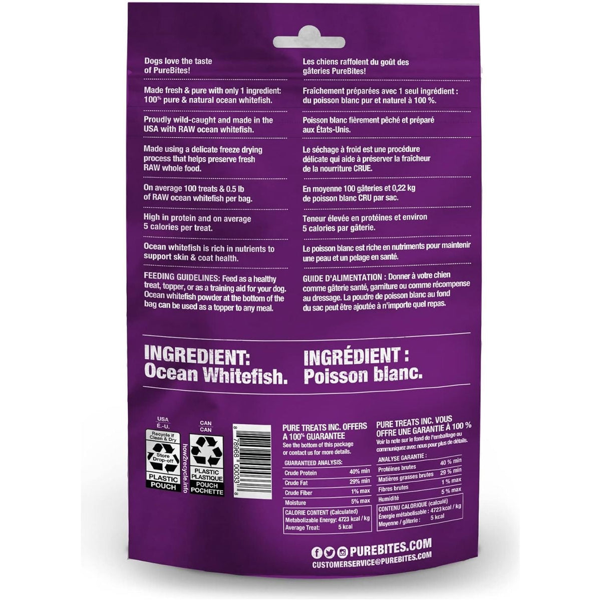 PureBites Ocean Whitefish Freeze-Dried Dog Treats — Single Ingredient