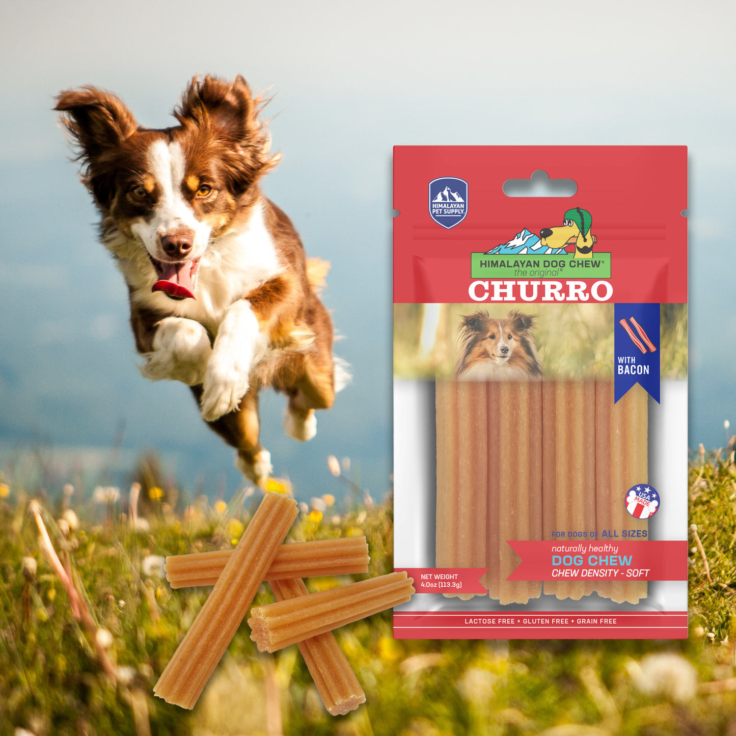 Himalayan Pet Supply yaky Churro Himalaya Cheese Treats | Real Bacon Flavor