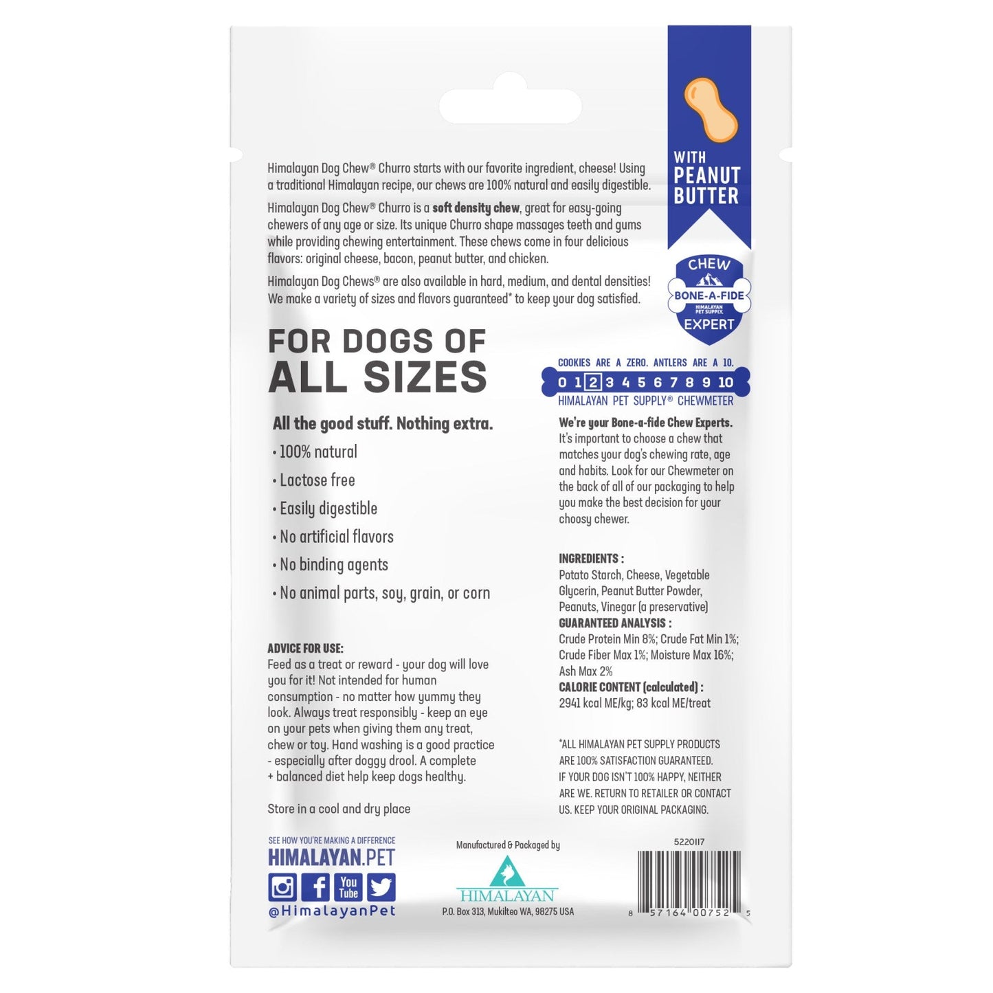 Himalayan Pet Supply yaky Churro Himalaya| Real Peanut Butter Flavor