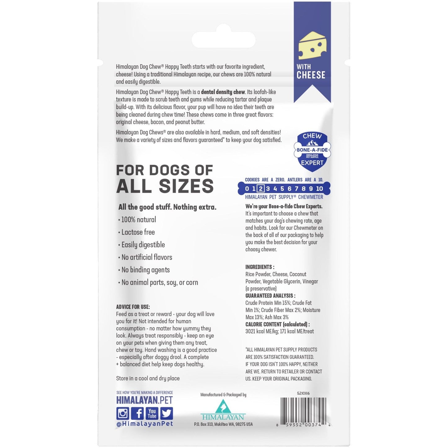 Himalayan Pet Supply Dental Dog Chew | Happy Teeth Natural Cheese Dog Chews