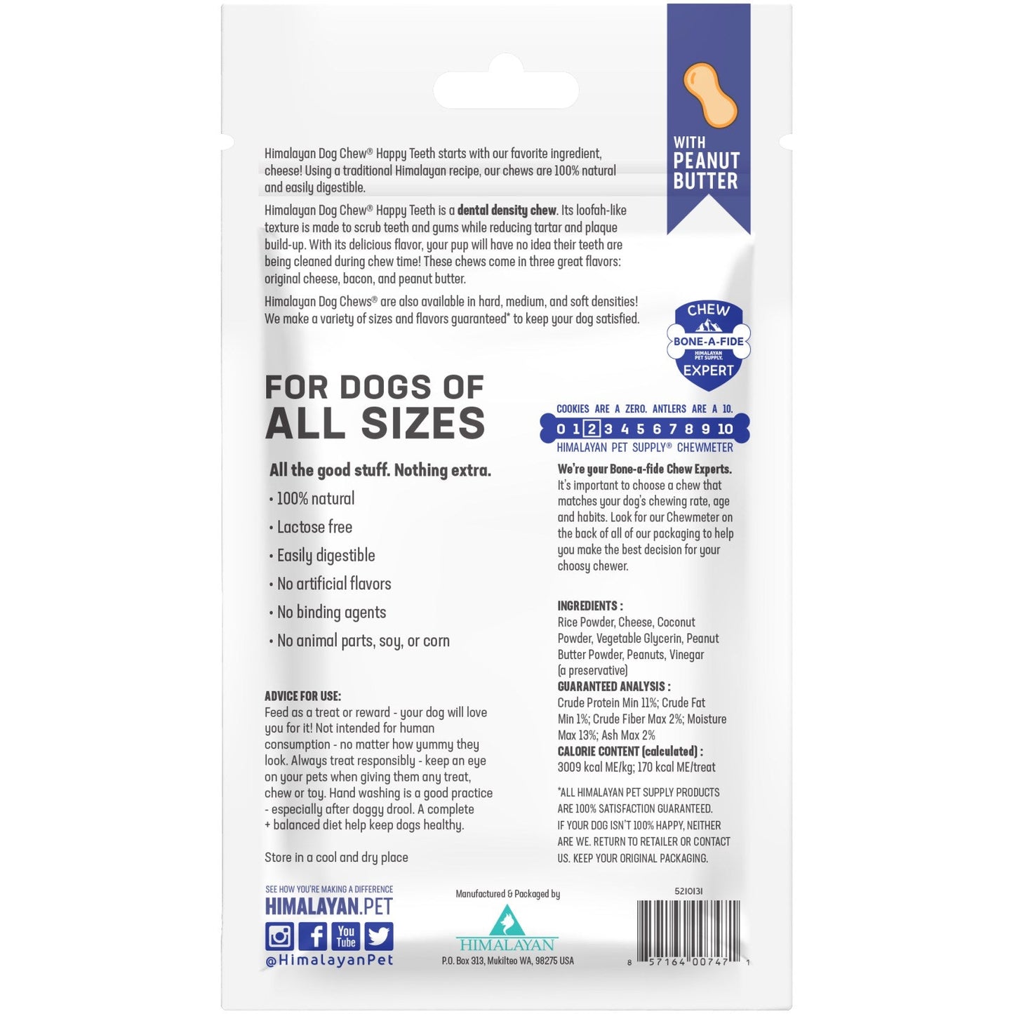 Himalayan Happy Teeth Natural Cheese Dog Chews | Peanut Butter Flavor