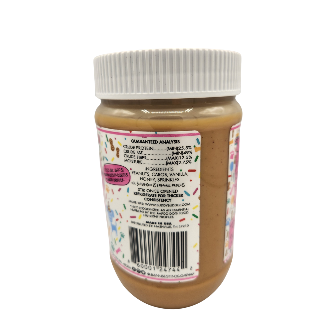 Bark Bistro Birthday Bash BUDDY BUDDER - 100% Natural Dog Peanut Butter, Made in USA 17oz jar