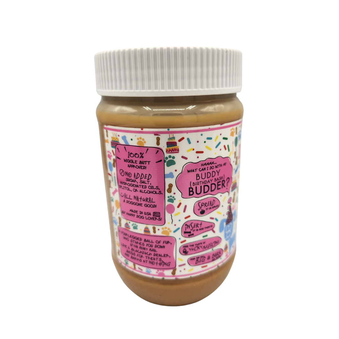 Bark Bistro Birthday Bash BUDDY BUDDER - 100% Natural Dog Peanut Butter, Made in USA 17oz jar