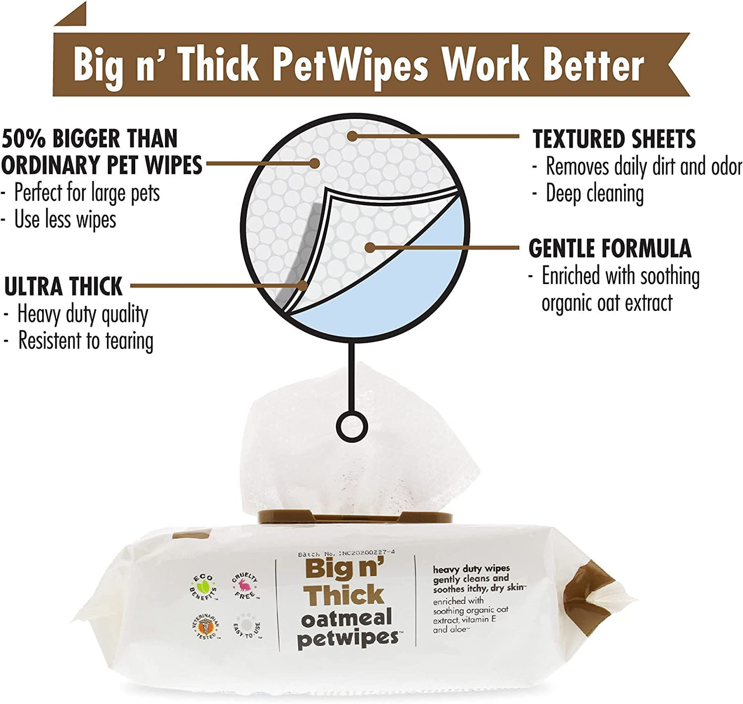 Petkin Big N' Thick Extra Large Oatmeal Pet Wipes 100 Count