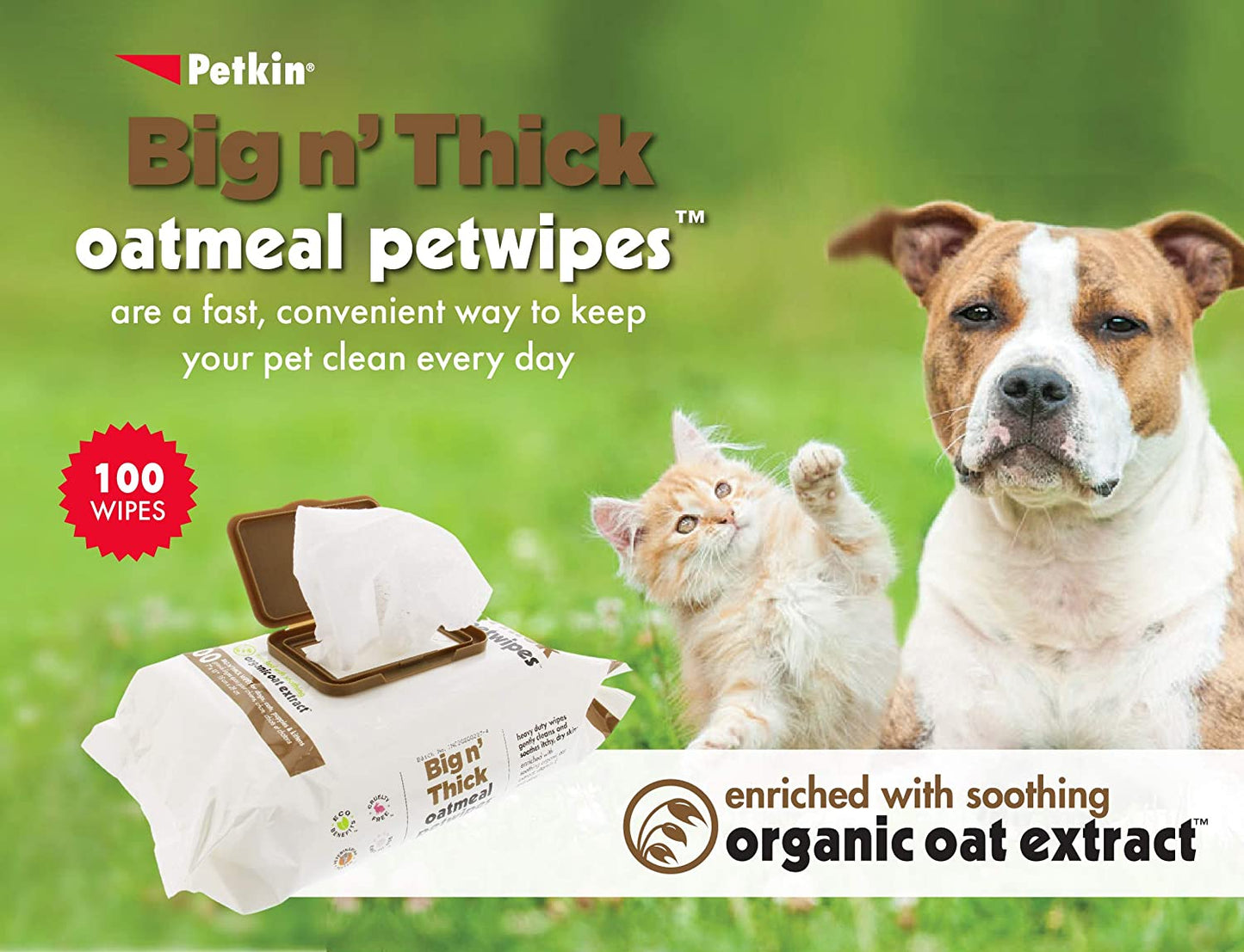 Petkin Big N' Thick Extra Large Oatmeal Pet Wipes 100 Count