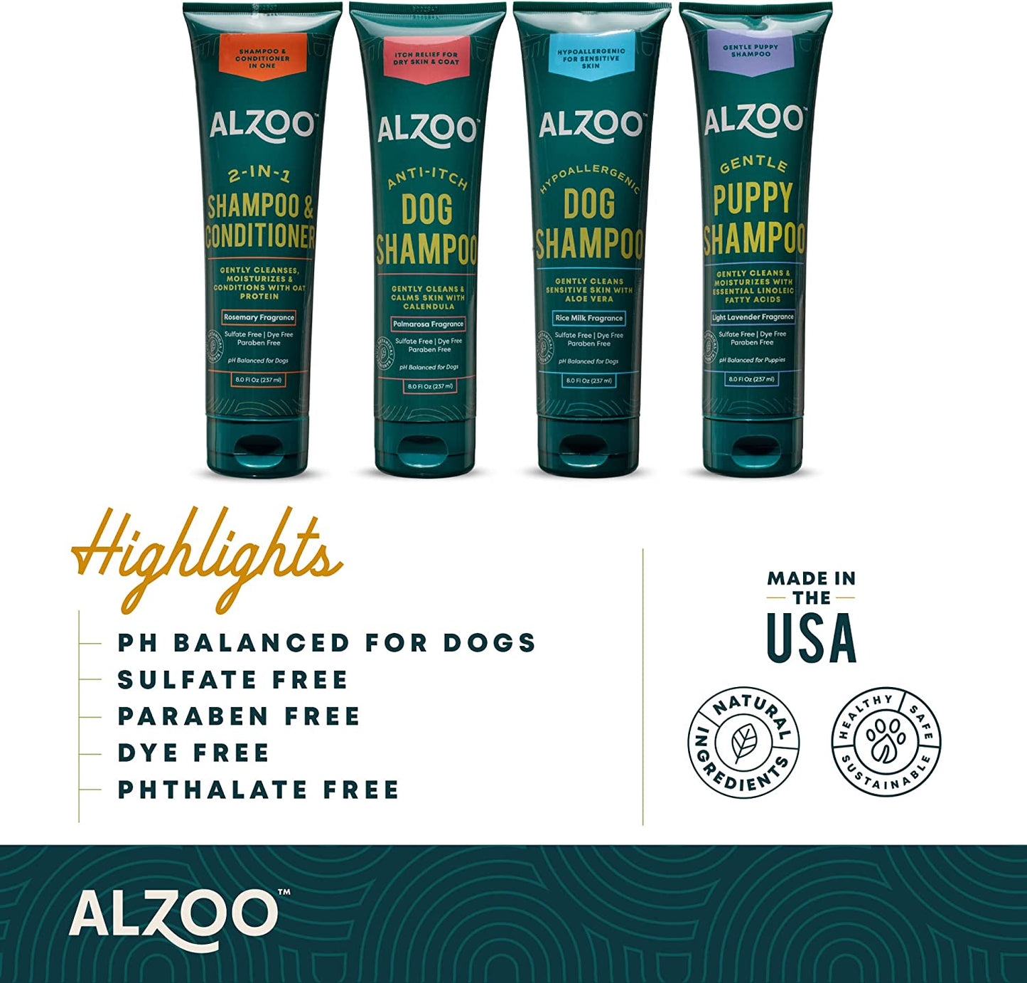 ALZOO 2-in-1 Shampoo with Conditioner for Dogs 8 oz.