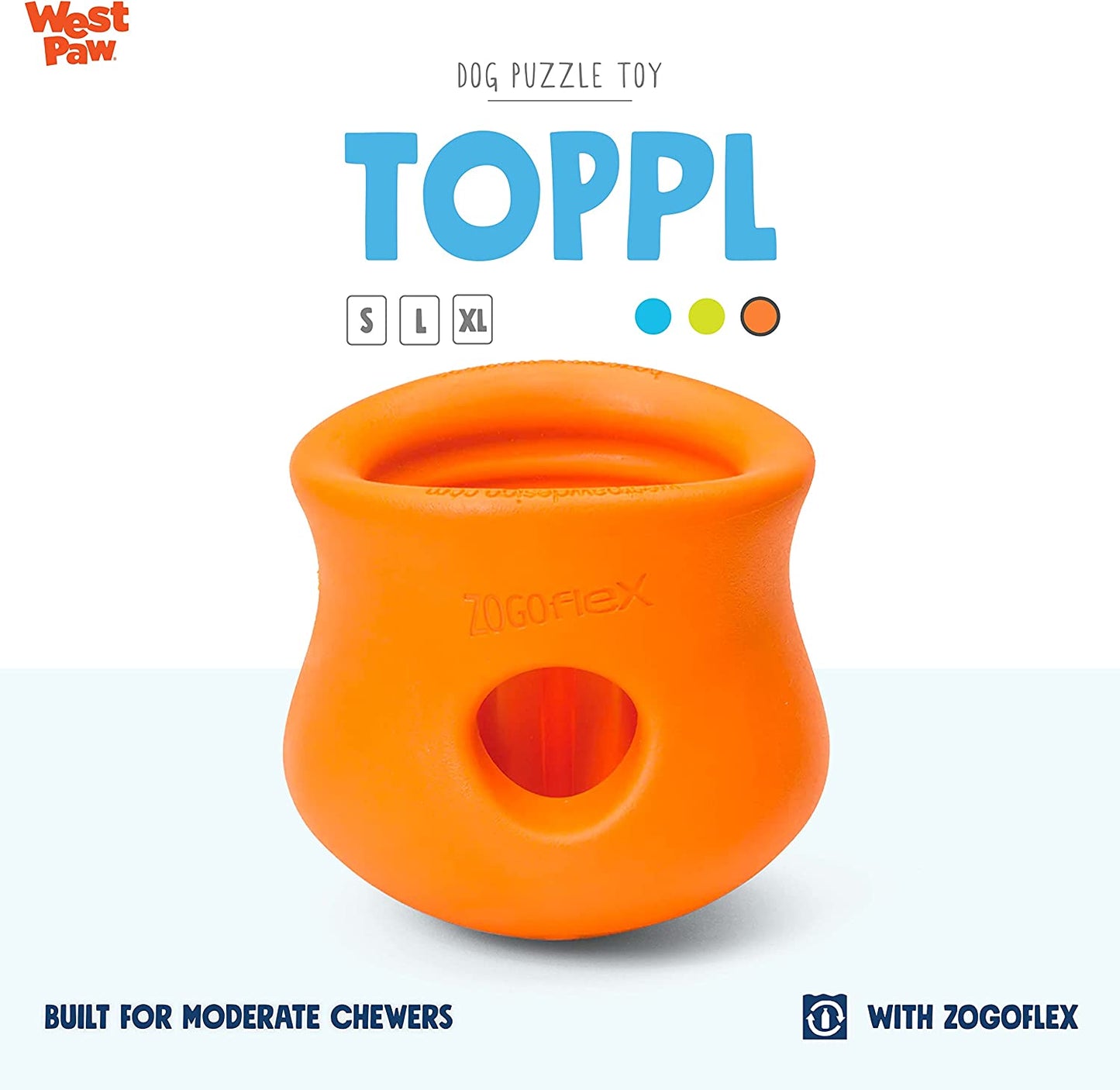 West Paw Zogoflex Toppl Treat Dispensing Dog Toy Puzzle Small Orange