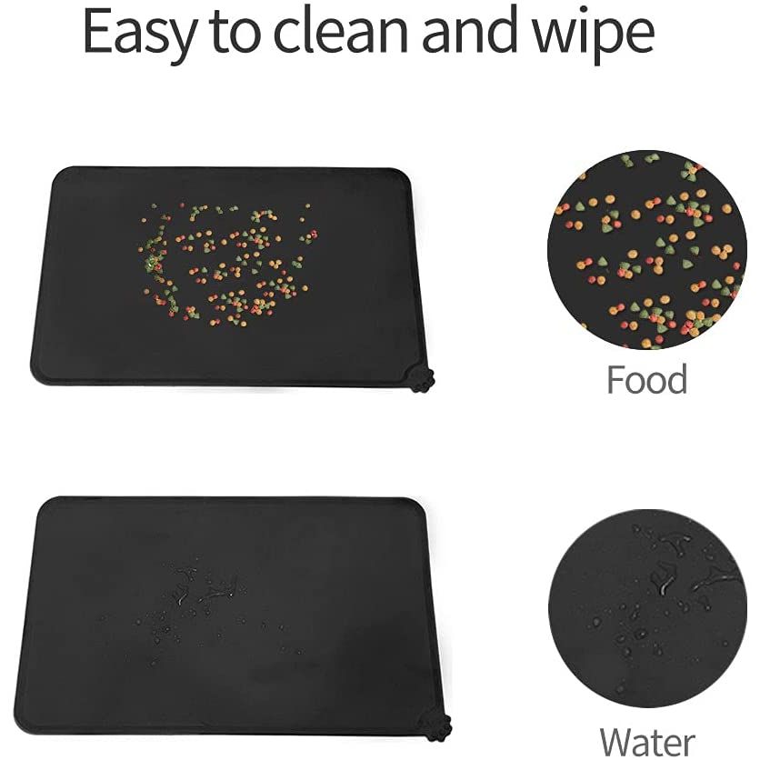 WOOZAPET Silicone Non-Slip Waterproof Large Feeding Mat for Dogs & Cats — Black