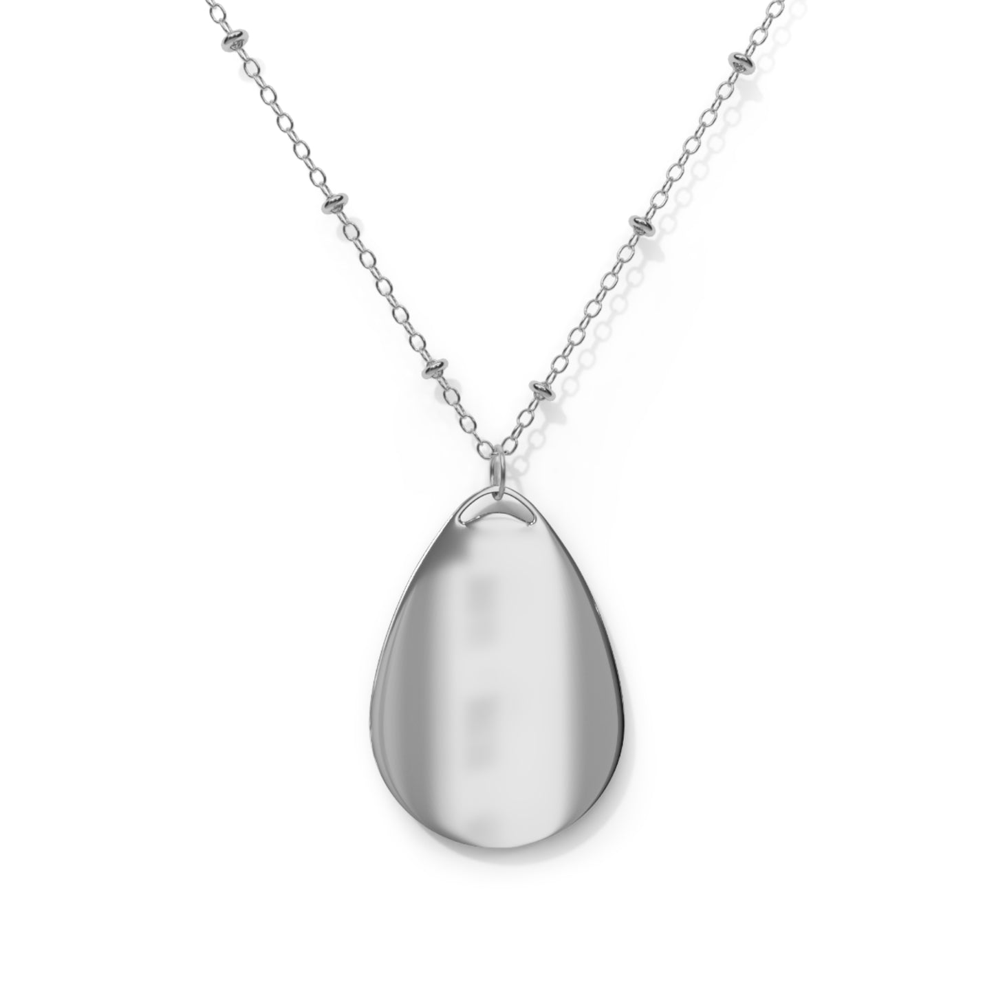 Oval Cat Portrait Necklace — Silver Teardrop Pendant with Black Kitten Photo
