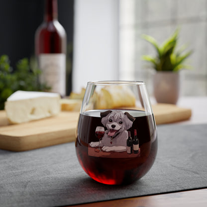 Stemless Wine Glass, 11.75oz Happy female anime dog with a glass of wine Mother's Day