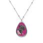 Oval Cat Portrait Necklace — Silver Teardrop Pendant with Black Kitten Photo