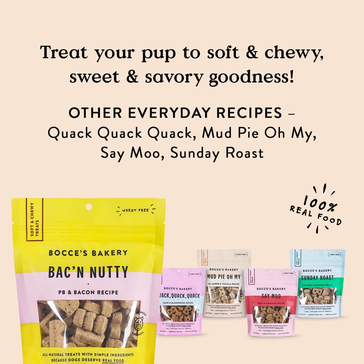 Bocce's Bakery Bac'N Nutty Soft-Baked PB & Bacon Dog Treats — 6 oz