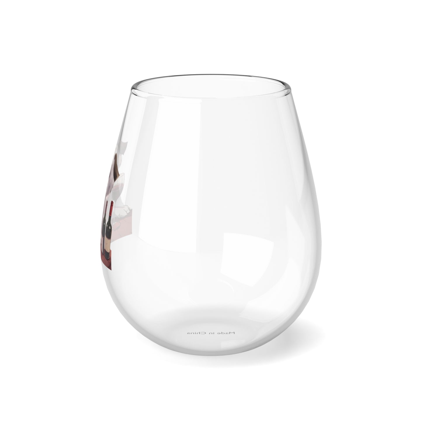 Stemless Wine Glass, 11.75oz Happy female anime dog with a glass of wine Mother's Day