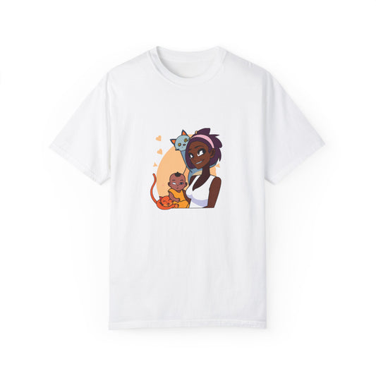 Unisex Garment-Dyed T-shirt Anime mother with child and cat Mother's Day