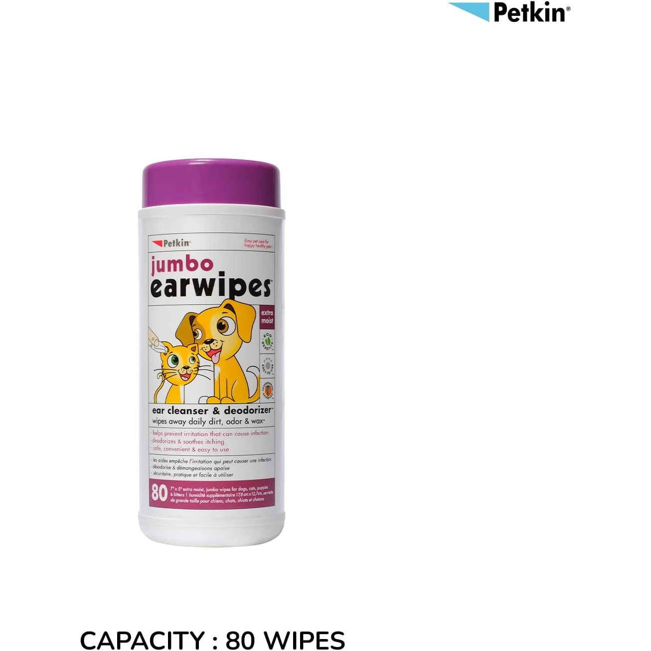 Petkin Jumbo Pet Ear Wipes for Dogs & Cats — 80 Count