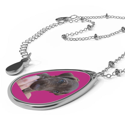 Oval Cat Portrait Necklace — Silver Teardrop Pendant with Black Kitten Photo