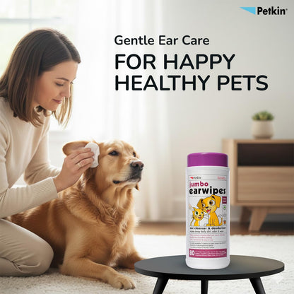 Petkin Jumbo Pet Ear Wipes for Dogs & Cats — 80 Count