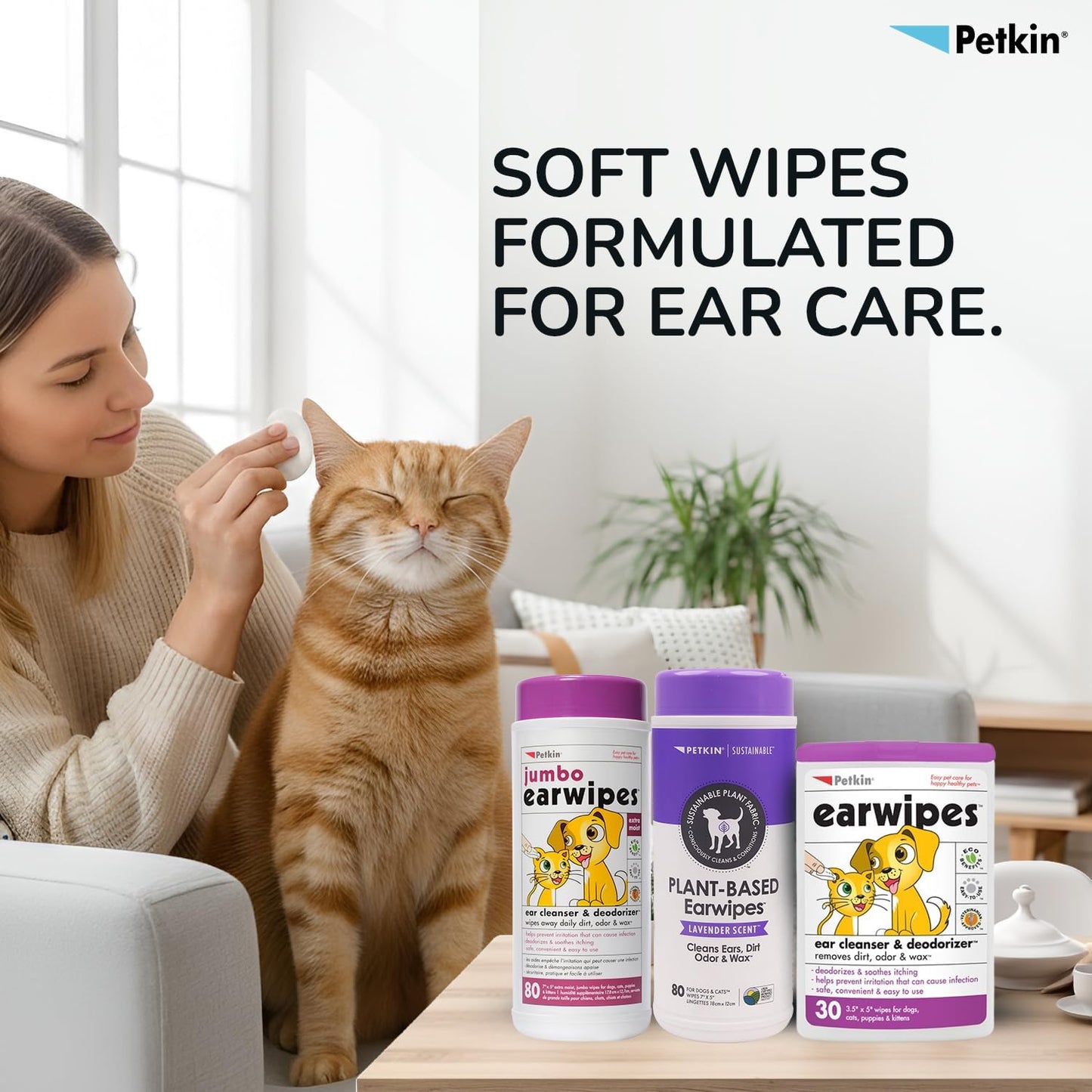 Petkin Jumbo Pet Ear Wipes for Dogs & Cats — 80 Count