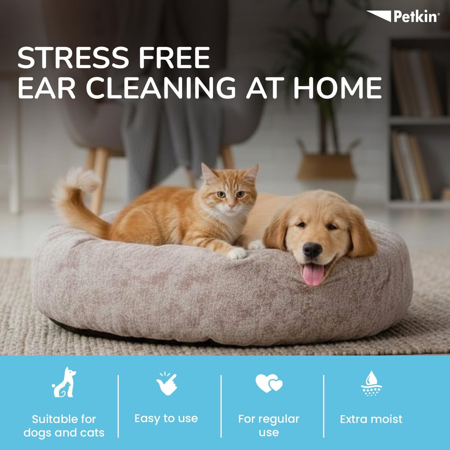 Petkin Jumbo Pet Ear Wipes for Dogs & Cats — 80 Count