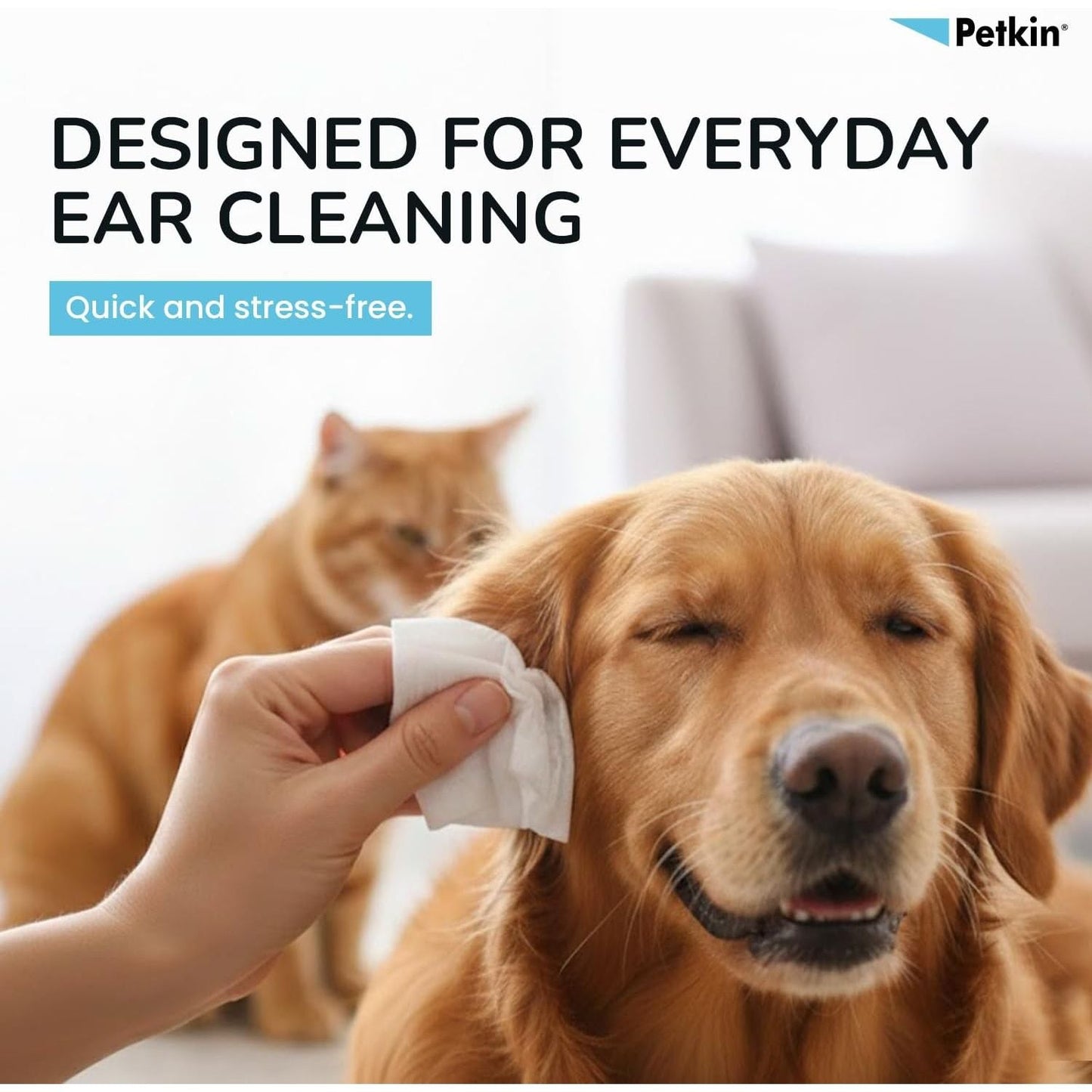 Petkin Jumbo Pet Ear Wipes for Dogs & Cats — 80 Count