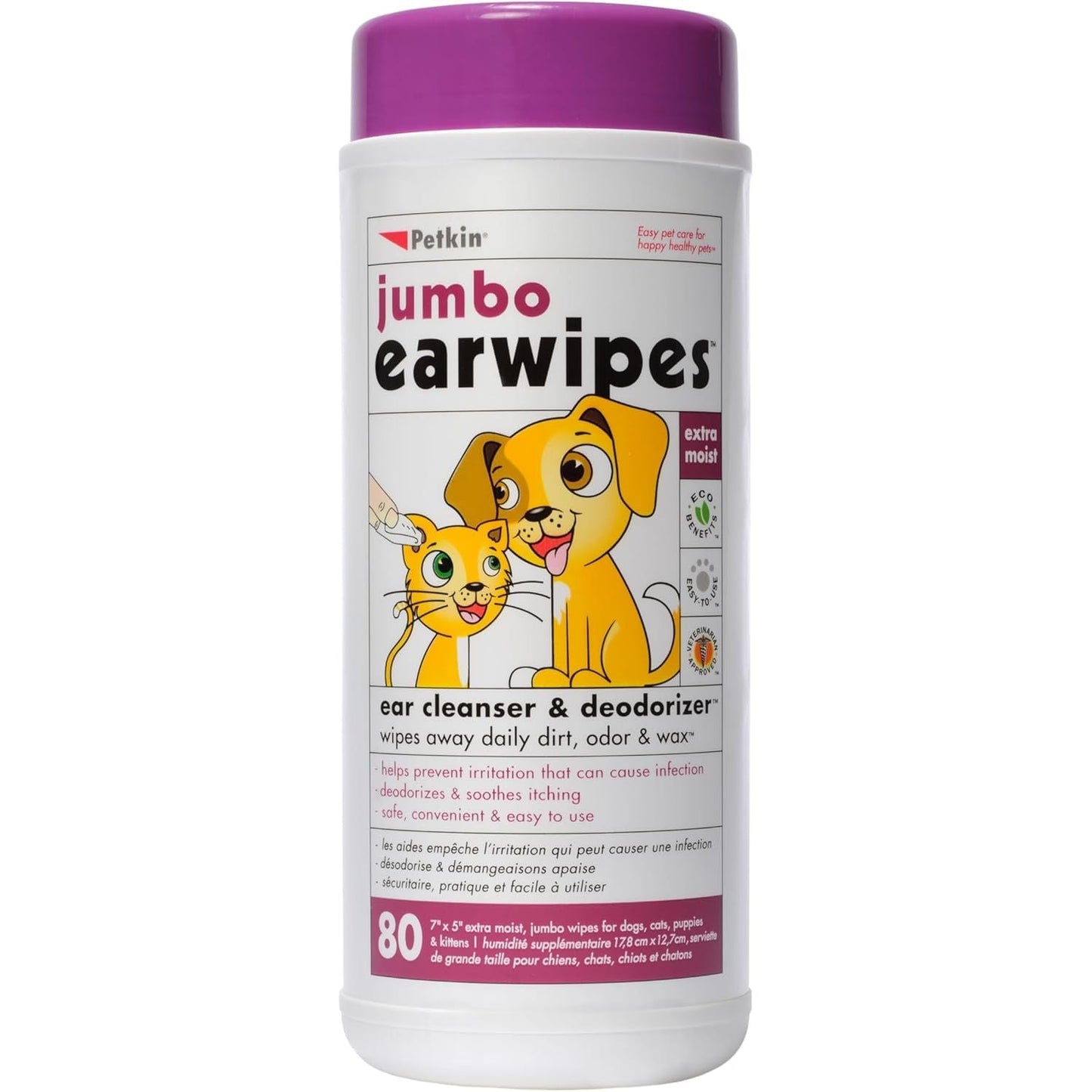 Petkin Jumbo Pet Ear Wipes for Dogs & Cats — 80 Count