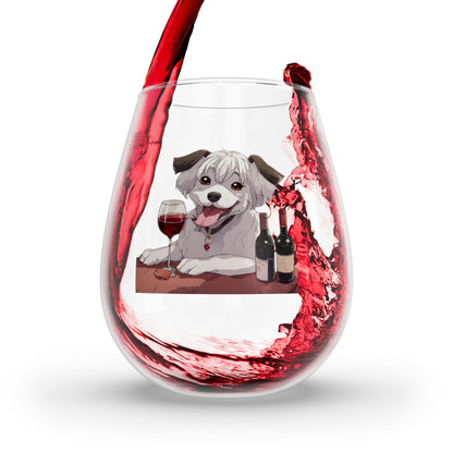 Stemless Wine Glass, 11.75oz Happy female anime dog with a glass of wine Mother's Day