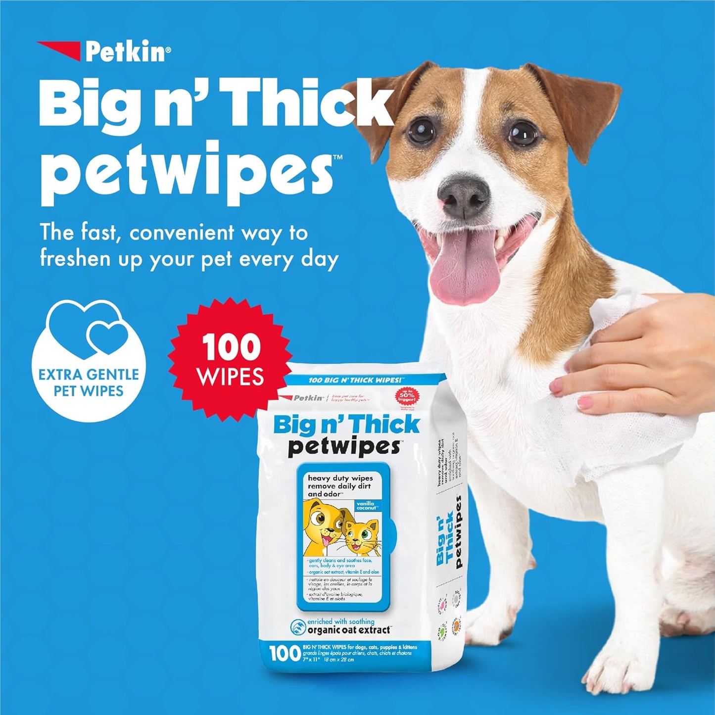Petkin Big N' Thick Pet Wipes for Dogs & Cats — 100 ct
