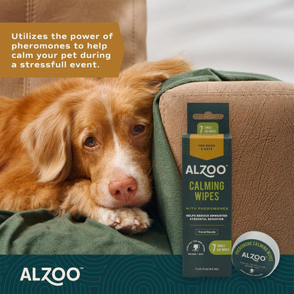 ALZOO On-the-Go Calming Wipes for Cats & Dogs with Pheromones — 7 Pack