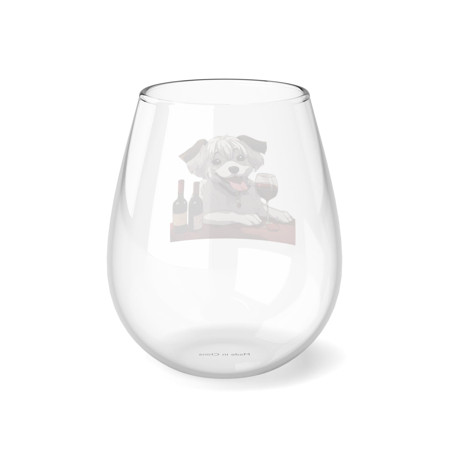 Stemless Wine Glass, 11.75oz Happy female anime dog with a glass of wine Mother's Day