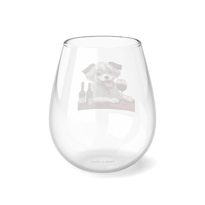 Stemless Wine Glass, 11.75oz Happy female anime dog with a glass of wine Mother's Day