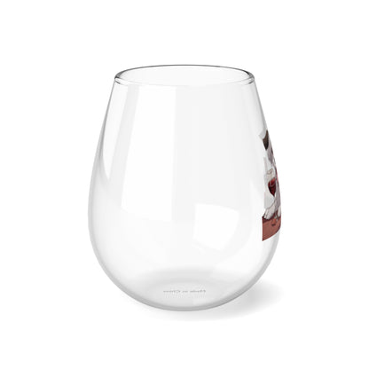 Stemless Wine Glass, 11.75oz Happy female anime dog with a glass of wine Mother's Day