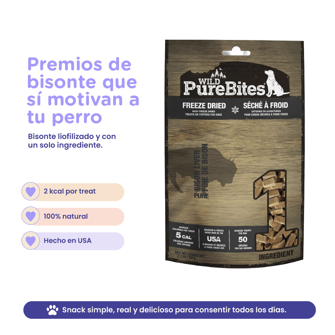 PureBites Wild Bison Freeze-Dried Dog Treats — Single Ingredient, 2.1 oz
