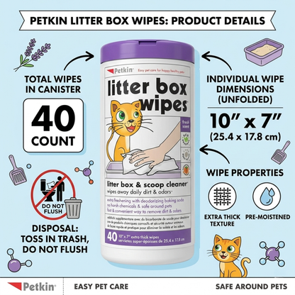 Petkin Litter Box Wipes for Cats — 40 Count