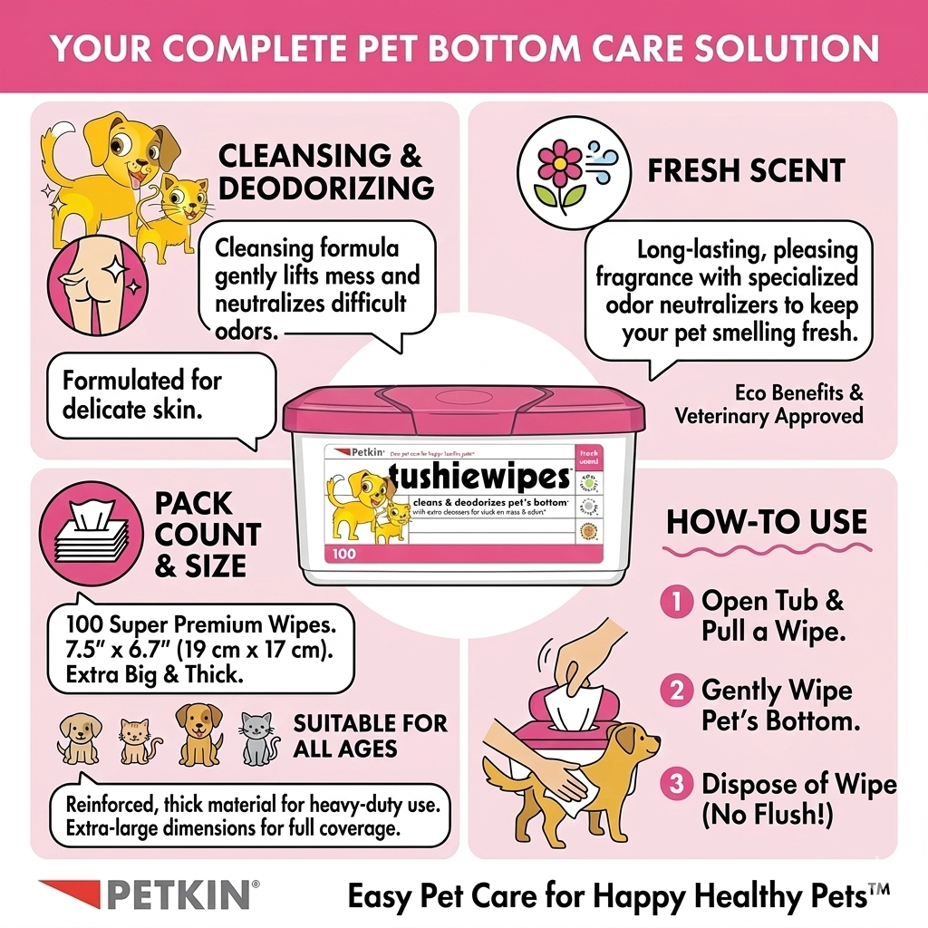 Petkin Tushie Wipes for Cats & Dogs — 100 Count
