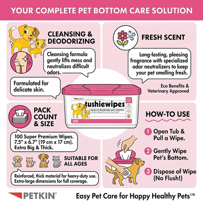 Petkin Tushie Wipes for Cats & Dogs — 100 Count