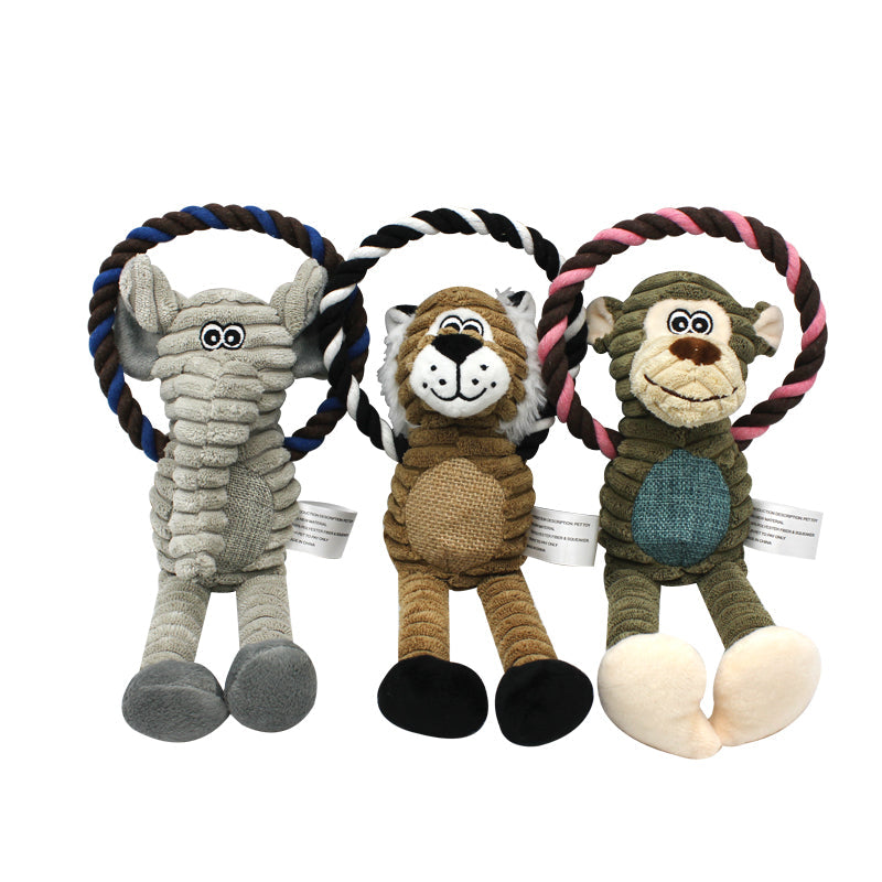 WOOZAPET Rope Dog Toy with Plush Animal & Squeaker