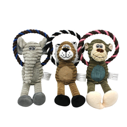 WOOZAPET Rope Dog Toy with Plush Animal & Squeaker