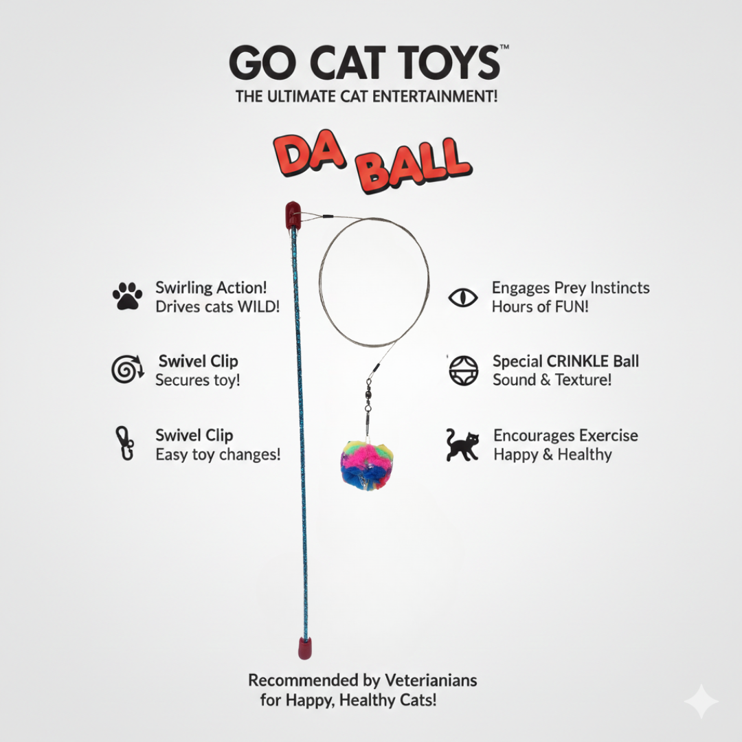 Go Cat Da Ball Crinkle Wand Cat Toy