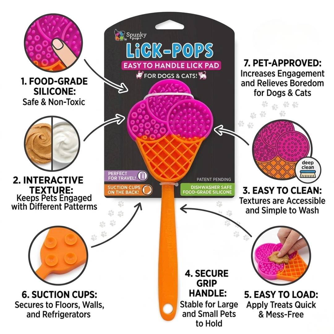 Spunky Pup Slow Feeder Lick-Pops — Handheld Lick Pad