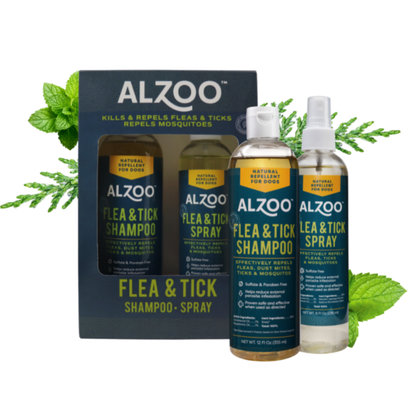 ALZOO Plant-based Flea & Tick Shampoo & Spray Kit