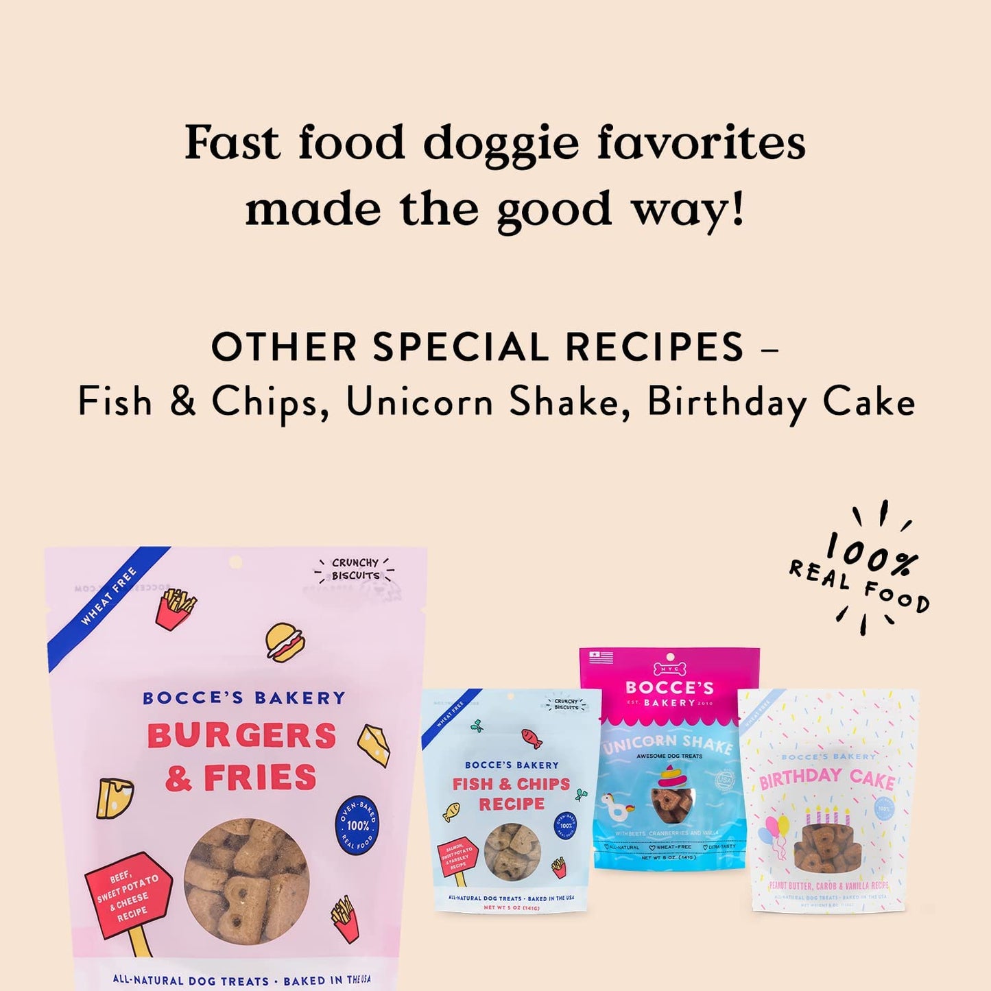 Bocce's Bakery Burgers & Fries All-Natural Dog Treats — 5 oz