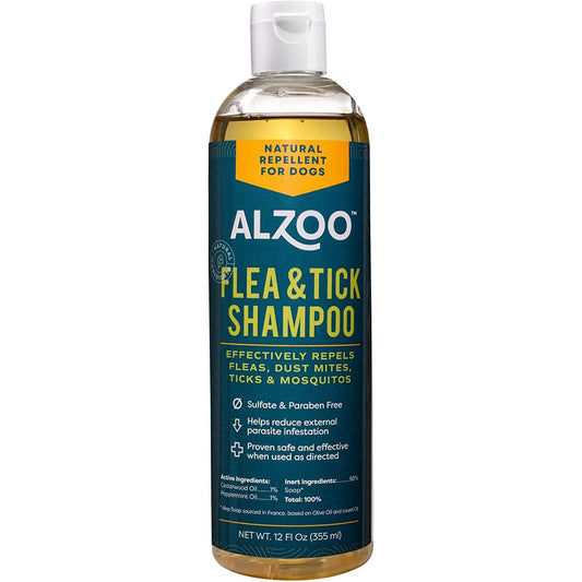 ALZOO Natural Flea & Tick Repellent Shampoo for Dogs — 12 oz