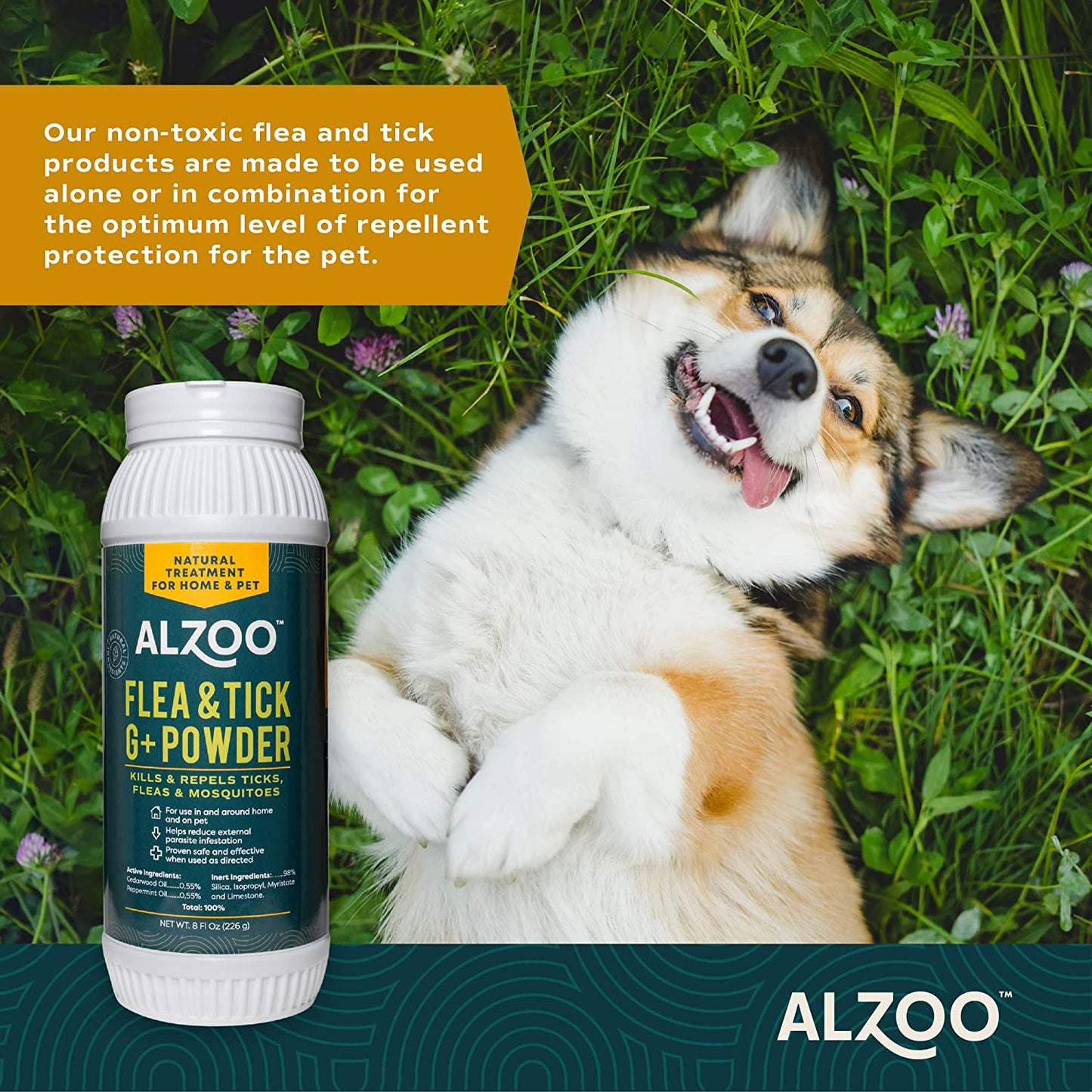 ALZOO Natural Flea & Tick G+ Home Treatment Powder for Pets