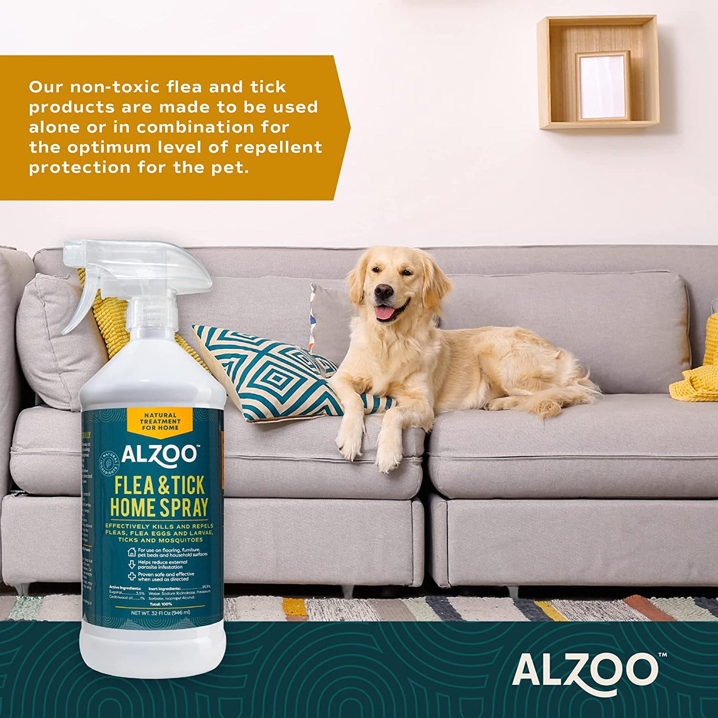 ALZOO Natural Flea & Tick Home Spray — 32 oz
